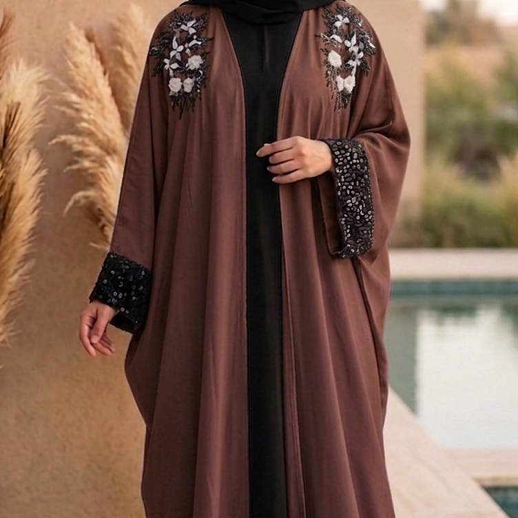 Embroidered Butterfly Open Front Kaftan  Abaya