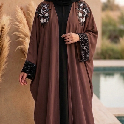 Embroidered Butterfly Open Front Kaftan  Abaya