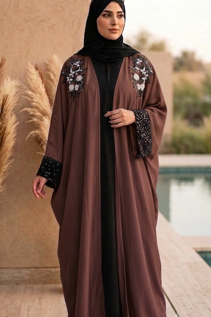 Embroidered Butterfly Open Front Kaftan  Abaya