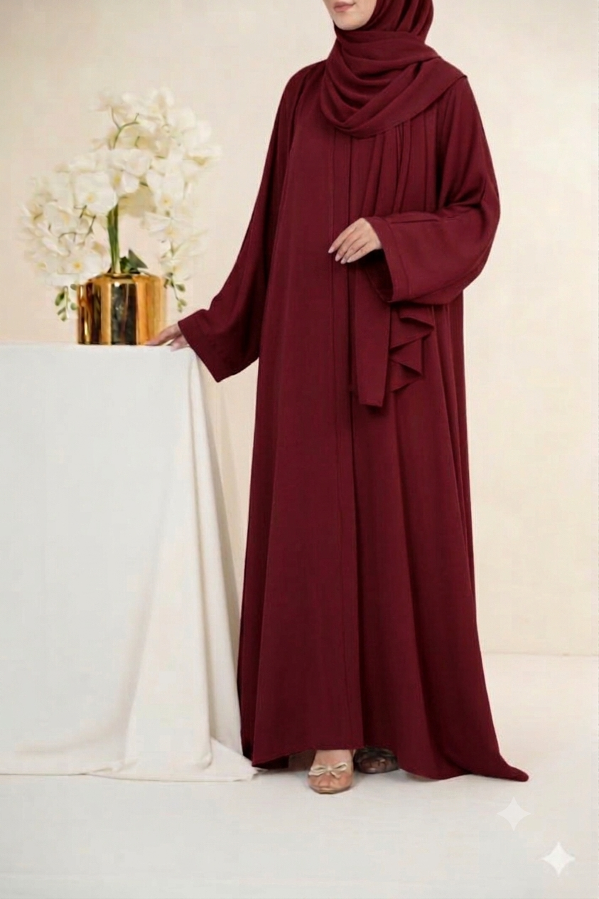 Nida Fabric Pocket Abaya for Women – Maroon