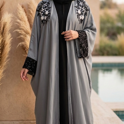Embroidered Butterfly Open Front Kaftan  Abaya