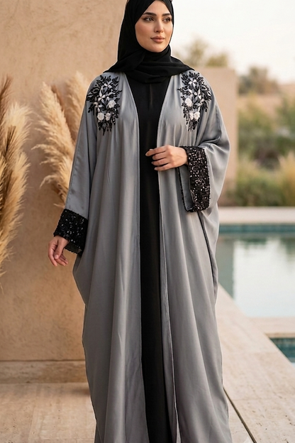 Embroidered Butterfly Open Front Kaftan  Abaya