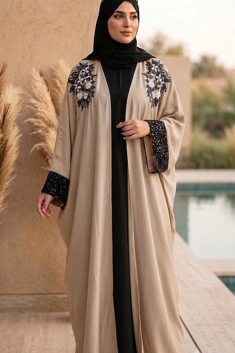 Embroidered Butterfly Open Front Kaftan  Abaya