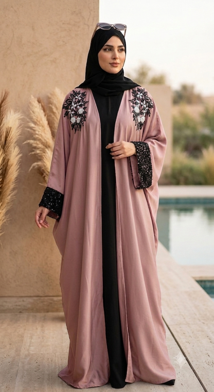 Embroidered Butterfly Open Front Kaftan  Abaya