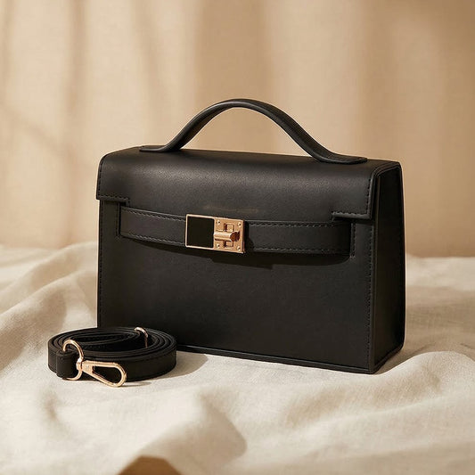 Noir Elegance Structured Crossbody Bag